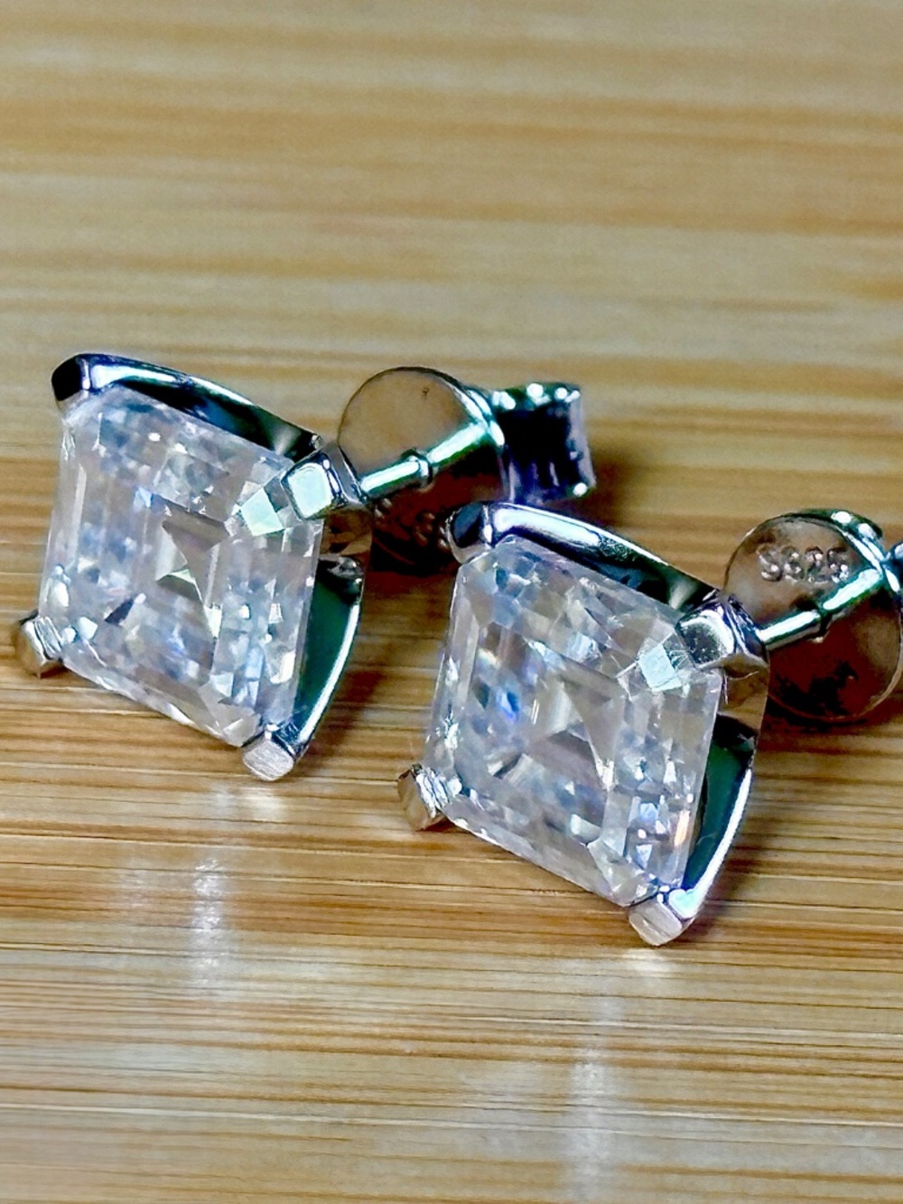 A perfect pair of 6ctw Asscher Moissanite studs in 935 Argentium silver! - Picture 12 of 15